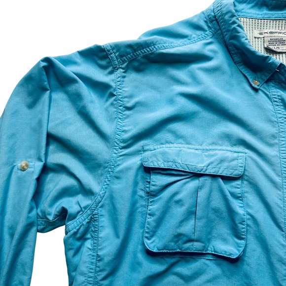ExOfficio Sun Shirt Long Sleeve Button Up Vented Travel Outdoor Blue Size L - Picture 7 of 14